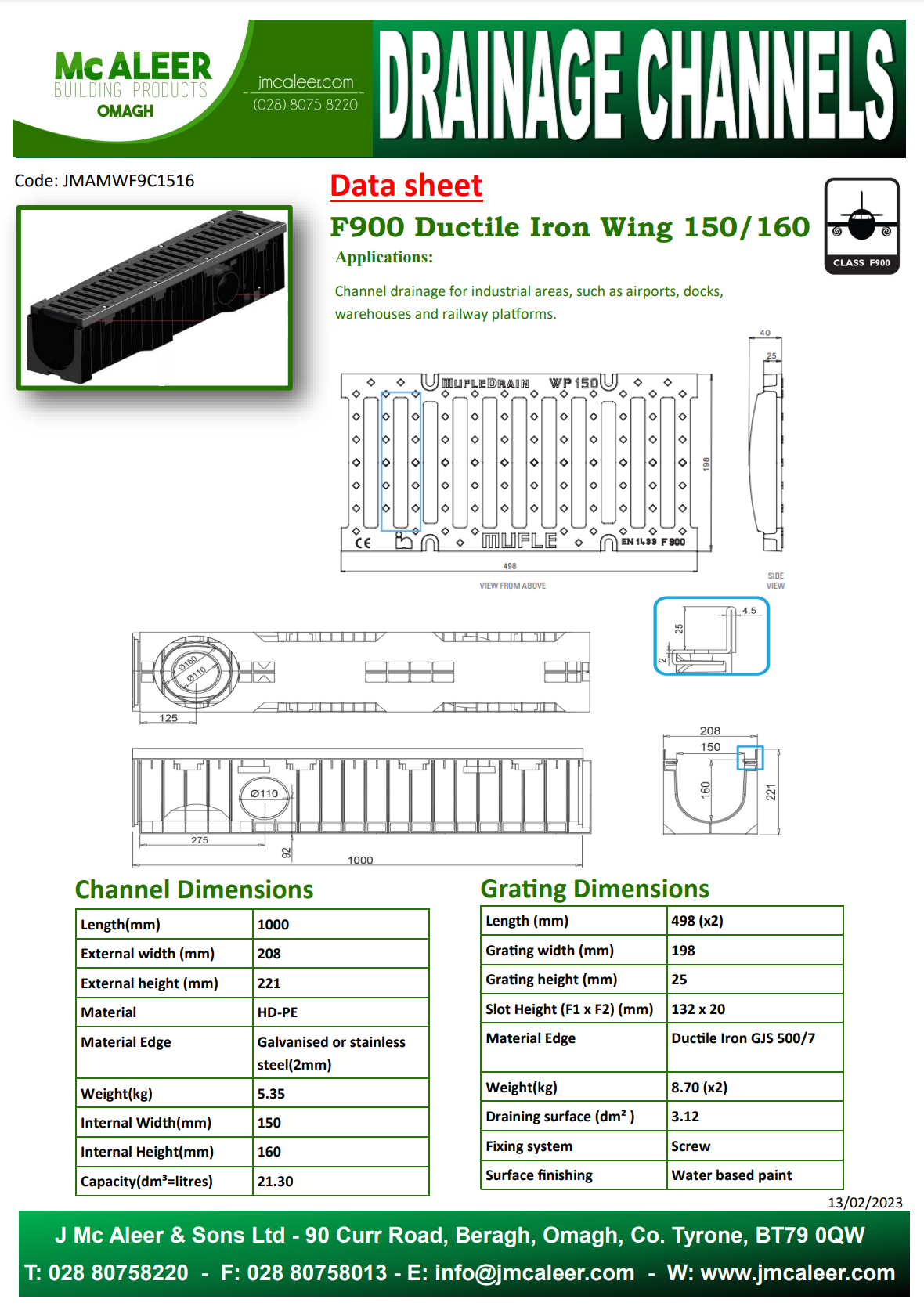 150 160 F900 ductile iron wing